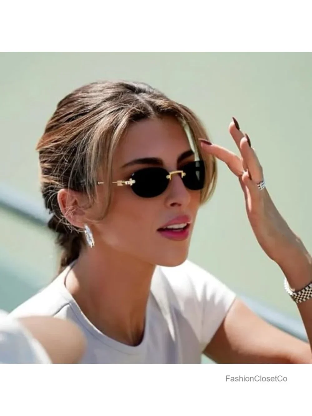 Retro Oval Rimless Sunglasses UV400 Gold Metal Frame Vintage Unisex